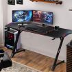 LED Gaming Desk Computer Desktop Carbon Fibre Racer Table Study Workstation RGB 140cm