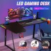 LED Gaming Desk Carbon Fibre Computer Desktop Racer Table Study Workstation RGB 160cm