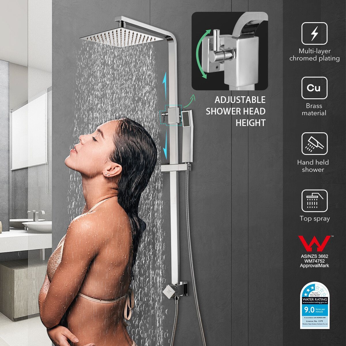 8 Inch Rain Shower Head Hand Held Rainfall High Pressure Overhead Set Round with Chromed Finish