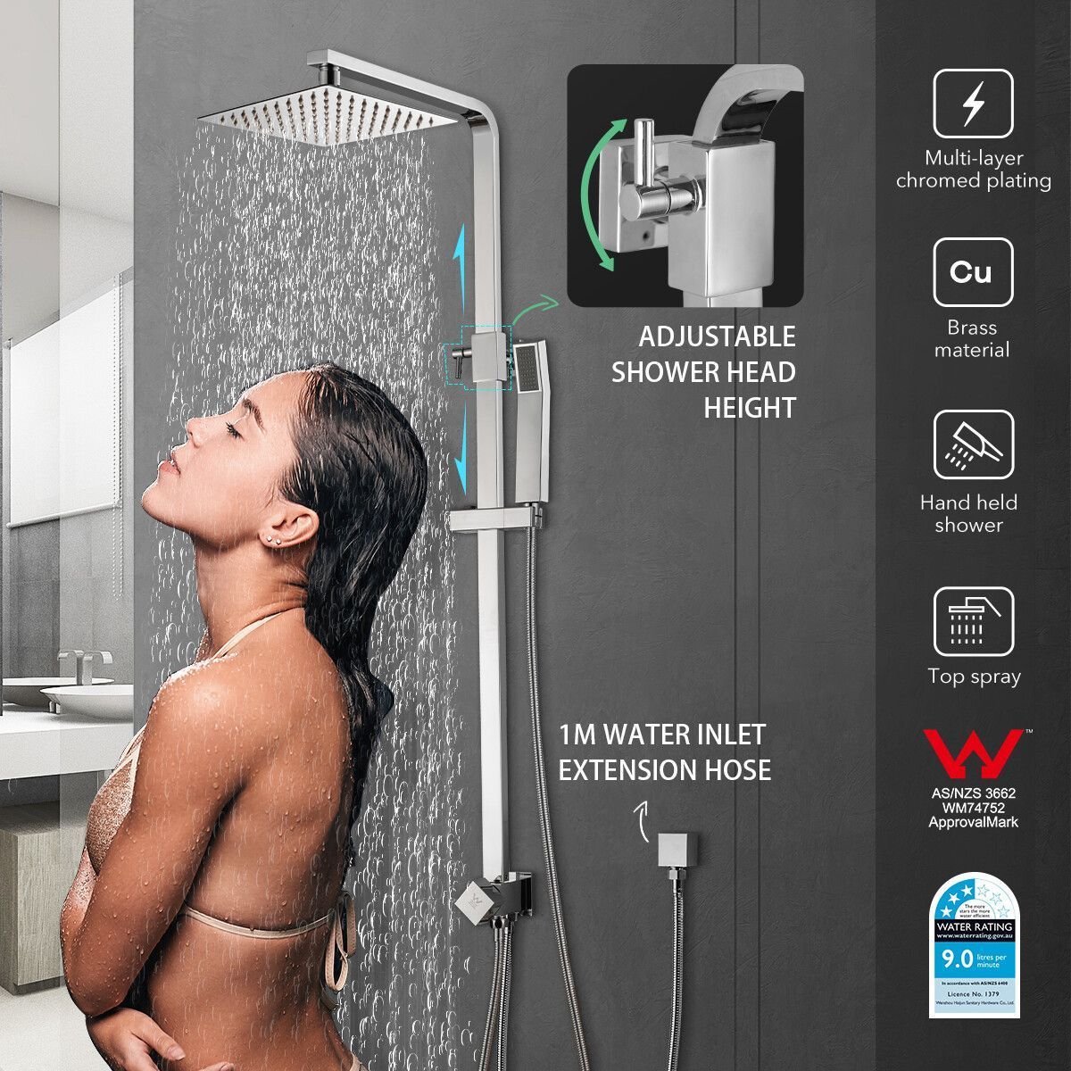 8 Inch Rain Shower Head Hand Held Overhead High Pressure Rainfall Chromed Top Mount Set