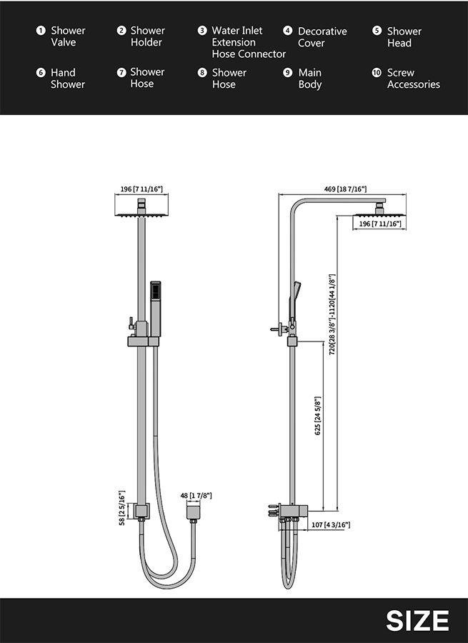 8 Inch Rain Shower Head Hand Held Overhead High Pressure Rainfall