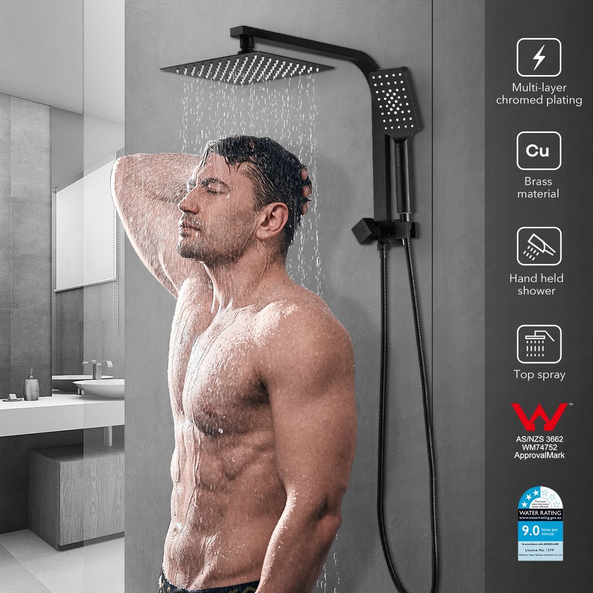 8 Inch Rain Shower Head Hand Held High Pressure Overhead Rainfall Set Chromed Top Mount