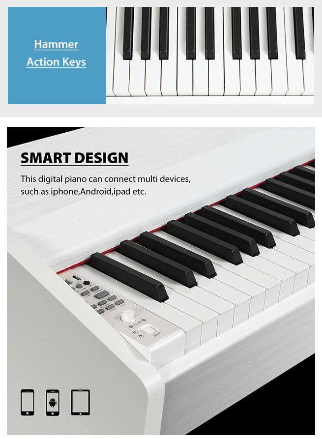 Melodic Hammer Action Keyboard Electric Digital Piano 88Key Weighted 128 Polyphony 3 Pedals
