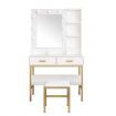 Large Dressing Table and Stool Set Vanity Makeup Dresser Table Set with 9 LED Lighted Mirror