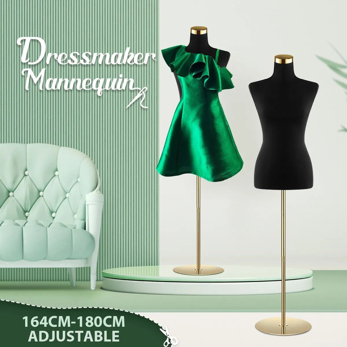Female Mannequin Torso Display Stand Manikin Dress Form Dressmakers Sewing Fashion Tripod Base 164-180CM Black