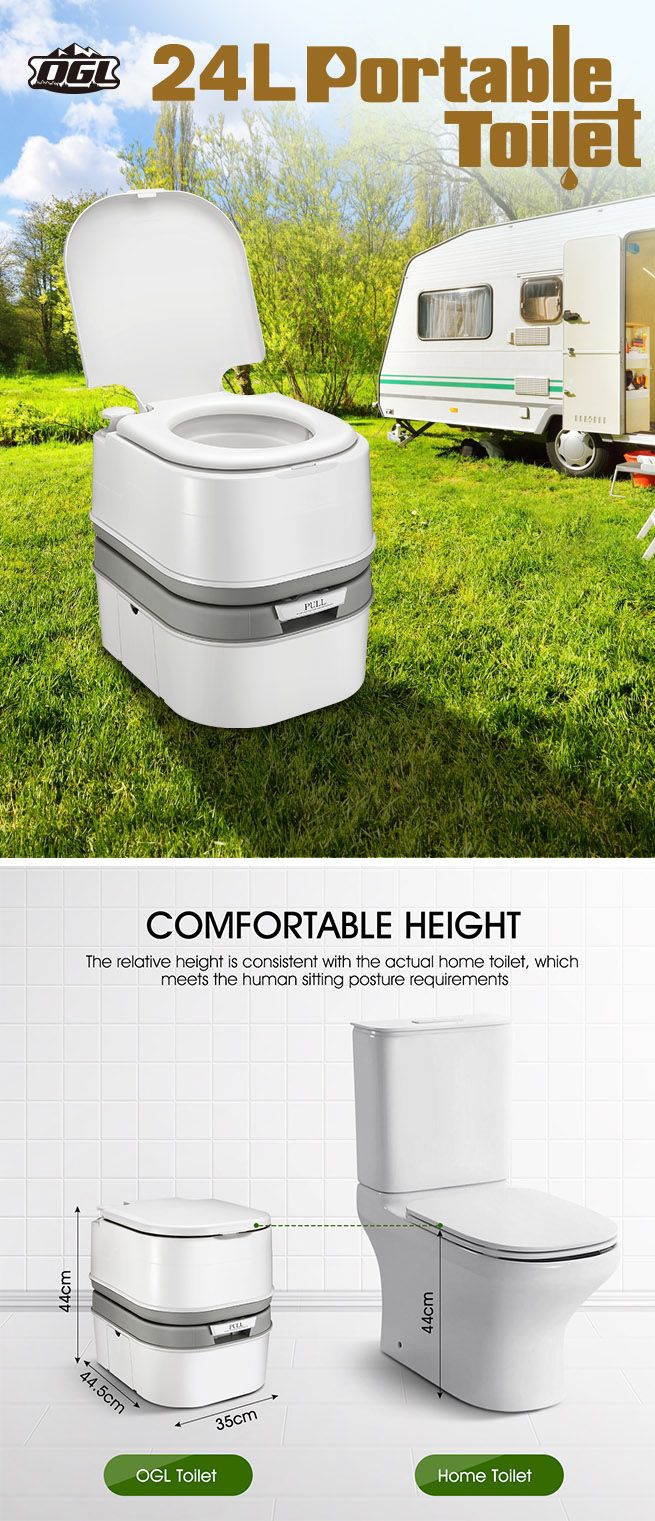 24L Portable Toilet Camping Travel Mobile Porta Potty White and Grey 46x38x44cm