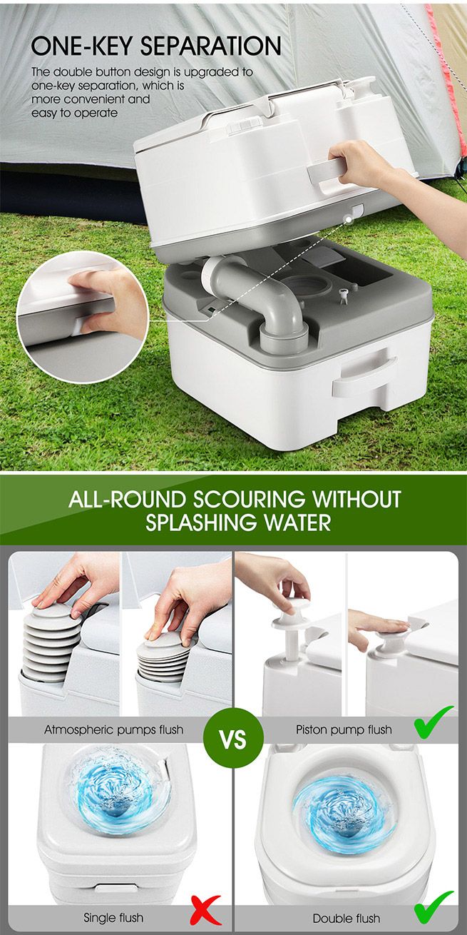 24L Portable Toilet Camping Travel Mobile Porta Potty White and Grey 46x38x44cm