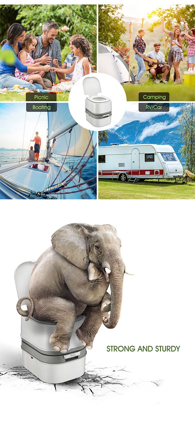 24L Portable Toilet Camping Travel Mobile Porta Potty White and Grey 46x38x44cm