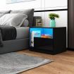 Wooden Bedside Table LED End Nightstand with 1 Drawer Open Shelf High Gloss Front Black