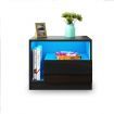 Wooden Bedside Table LED End Nightstand with 1 Drawer Open Shelf High Gloss Front Black