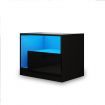 Wooden Bedside Table LED End Nightstand with 1 Drawer Open Shelf High Gloss Front Black