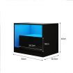 Wooden Bedside Table LED End Nightstand with 1 Drawer Open Shelf High Gloss Front Black