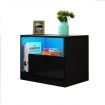 Wooden Bedside Table LED End Nightstand with 1 Drawer Open Shelf High Gloss Front Black