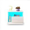 White Bedside Table Modern LED End Nightstand with 1 Drawer Open Shelf High Gloss Front