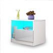 White Bedside Table Modern LED End Nightstand with 1 Drawer Open Shelf High Gloss Front