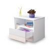 White Bedside Table Modern LED End Nightstand with 1 Drawer Open Shelf High Gloss Front
