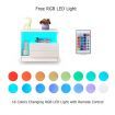 White Bedside Table Modern LED End Nightstand with 1 Drawer Open Shelf High Gloss Front