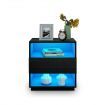 Bedside Table Wooden End Nightstand LED with 1 Drawer Open Shelves High Gloss Front Black