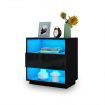 Bedside Table Wooden End Nightstand LED with 1 Drawer Open Shelves High Gloss Front Black