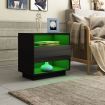 Bedside Table Wooden End Nightstand LED with 1 Drawer Open Shelves High Gloss Front Black