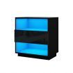 Bedside Table Wooden End Nightstand LED with 1 Drawer Open Shelves High Gloss Front Black
