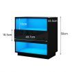 Bedside Table Wooden End Nightstand LED with 1 Drawer Open Shelves High Gloss Front Black