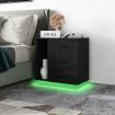 Wooden Bedside Table LED End Nightstand with 3 Drawers Open Shelf High Gloss Front Black