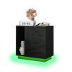 Wooden Bedside Table LED End Nightstand with 3 Drawers Open Shelf High Gloss Front Black