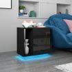 Wooden Bedside Table LED End Nightstand with 3 Drawers Open Shelf High Gloss Front Black