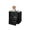 Wooden Bedside Table LED End Nightstand with 3 Drawers Open Shelf High Gloss Front Black