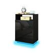Bedside Table End Nightstand Wooden LED with 3 Drawers Open Shelf High Gloss Front Black