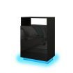 Bedside Table End Nightstand Wooden LED with 3 Drawers Open Shelf High Gloss Front Black
