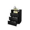 Bedside Table End Nightstand Wooden LED with 3 Drawers Open Shelf High Gloss Front Black