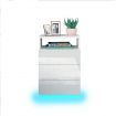 White Bedside Table Wooden End Nightstand LED with 3 Drawers Open Shelf High Gloss Front