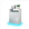White Bedside Table Wooden End Nightstand LED with 3 Drawers Open Shelf High Gloss Front