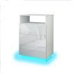 White Bedside Table Wooden End Nightstand LED with 3 Drawers Open Shelf High Gloss Front