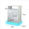 White Bedside Table Wooden End Nightstand LED with 3 Drawers Open Shelf High Gloss Front
