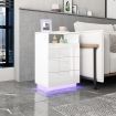 White Bedside Table Wooden End Nightstand LED with 3 Drawers Open Shelf High Gloss Front
