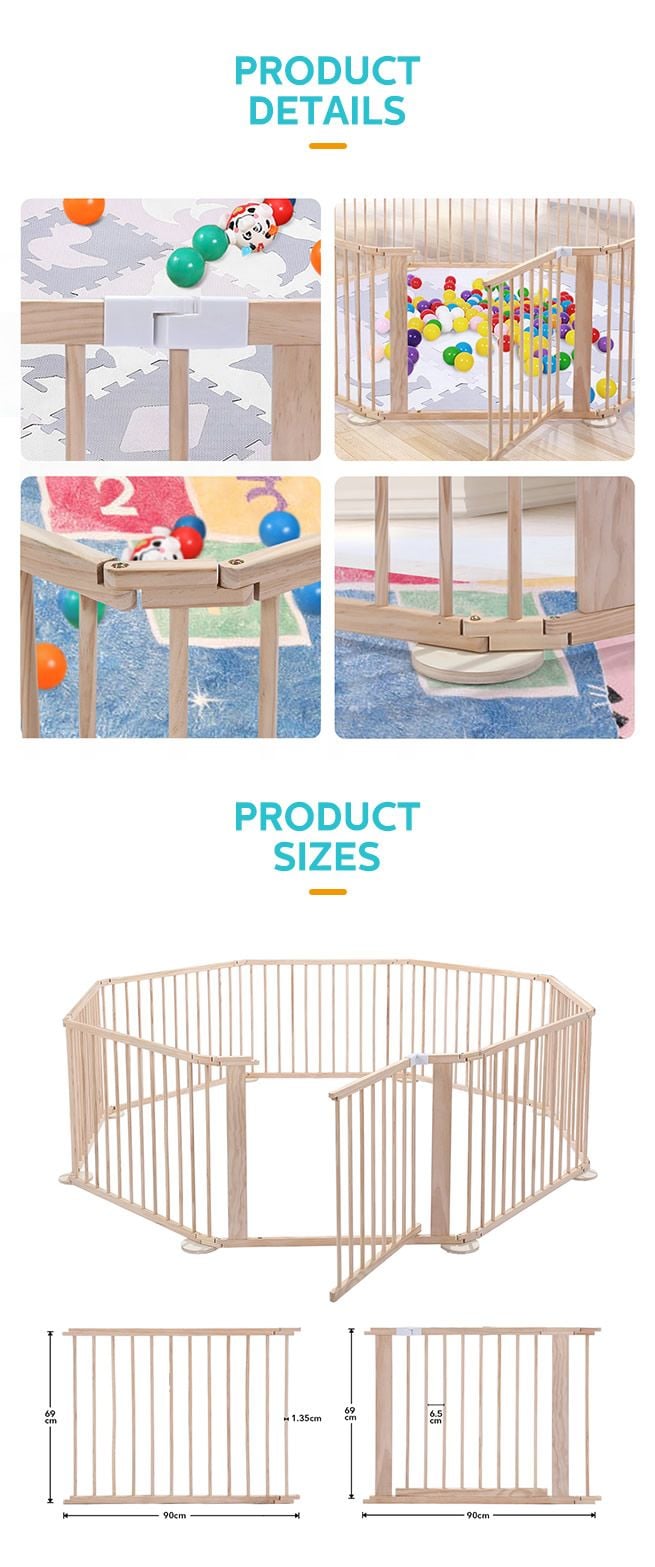 Kidbot Wooden Playpen Kids Activity Centre Foldable Fence Outdoor Playard 8 Panel
