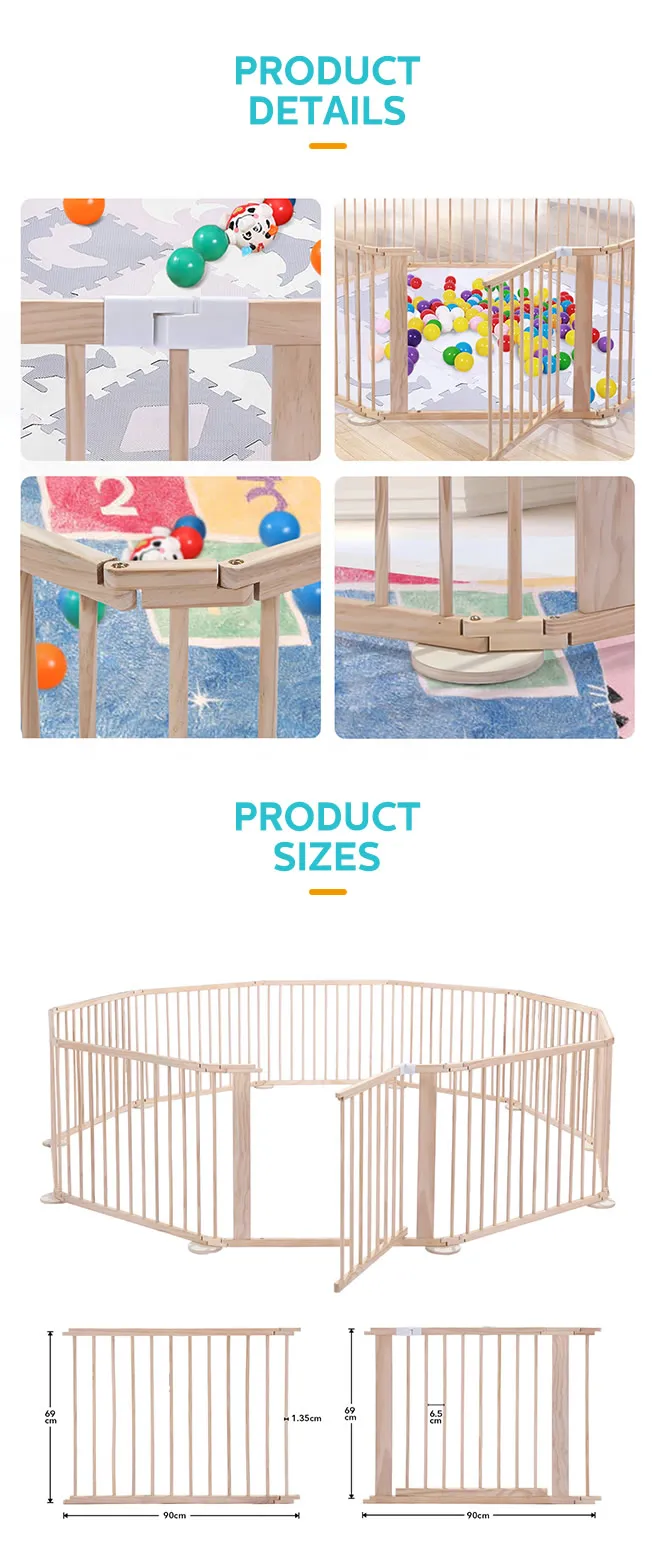 Kidbot Wooden Playpen Foldable Fence Kids Activity Centre Outdoor Playard 10 Panel