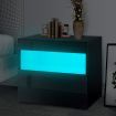 Black Bedside Table LED Lighted Storage Cabinet Bedroom Nightstand High Gloss Front
