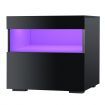 Black Bedside Table LED Lighted Storage Cabinet Bedroom Nightstand High Gloss Front