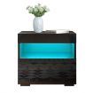 Black Bedside Table LED Lighted Storage Cabinet Bedroom Nightstand High Gloss Front