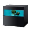 Black Bedside Table LED Lighted Storage Cabinet Bedroom Nightstand High Gloss Front