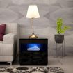 Black Bedside Table LED Lighted Storage Cabinet Bedroom Nightstand High Gloss Front