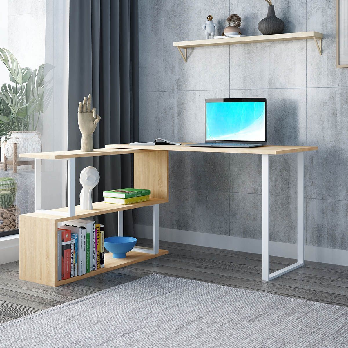 Rotating Computer Desk L Shape Study Table Workstation Office Furniture Oak