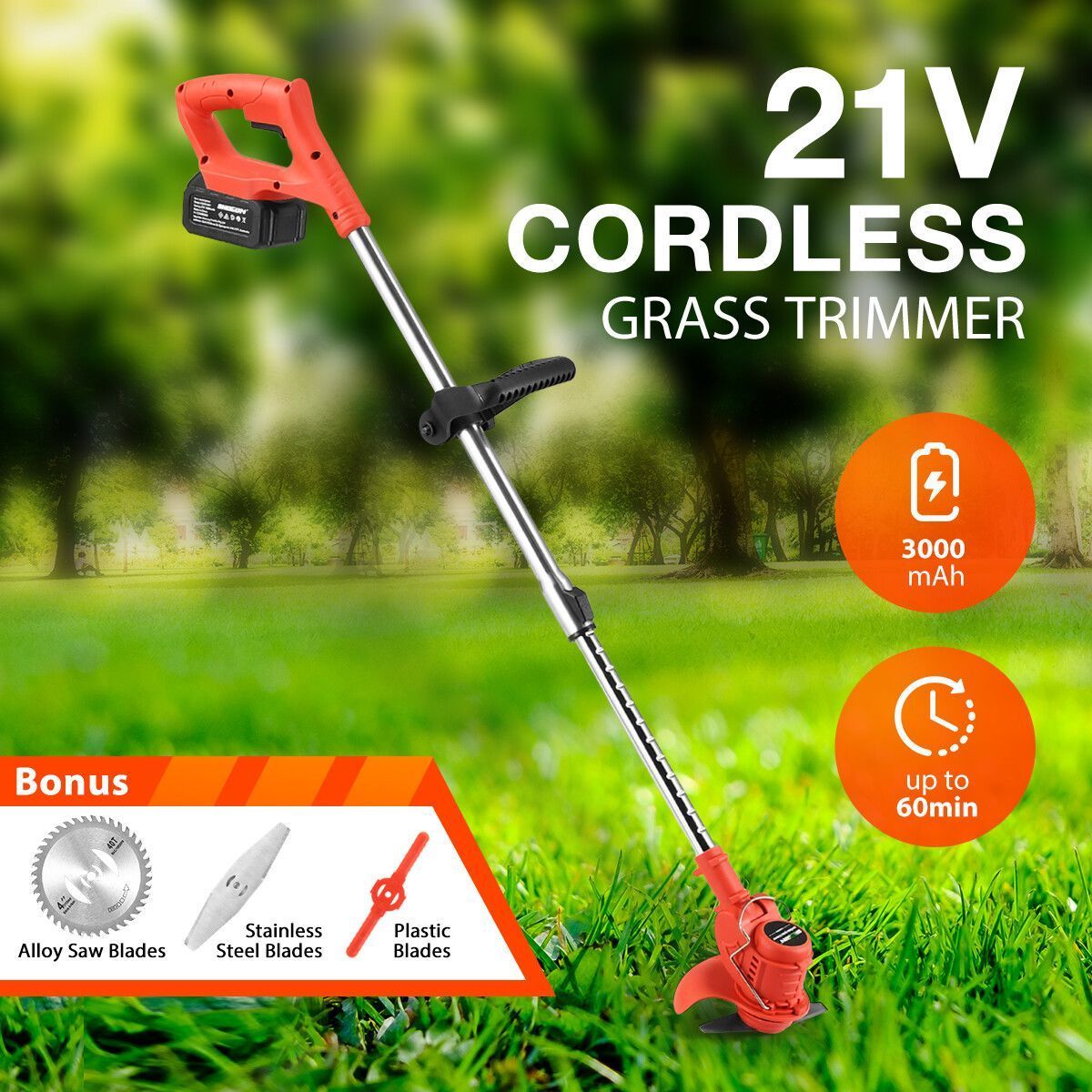 Whipper Snipper Electric Strimmer Cordless Grass Trimmer Garden Tool Portable 60 Min