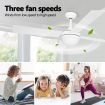 52 Inch Modern Ceiling Fan with LED Light Remote Control 4 Blades 3 Speed Timer White