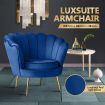 Scalloped Velvet Arm Chair Armchair Lounge Chair Dining Chair Accent Chair with Metal Legs Navy Blue