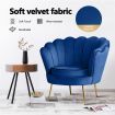 Scalloped Velvet Arm Chair Armchair Lounge Chair Dining Chair Accent Chair with Metal Legs Navy Blue
